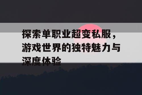 探索单职业超变私服，游戏世界的独特魅力与深度体验